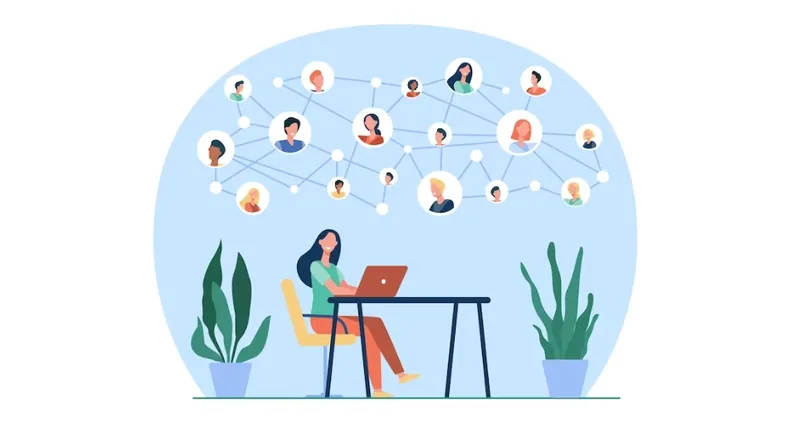 Networking illustration with connected nodes